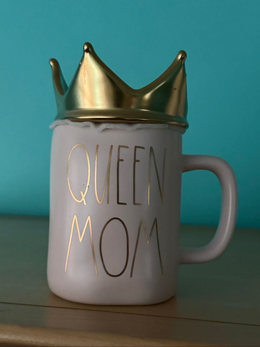 RAE DUNN Pink Gold Crown Topper QUEEN MOM